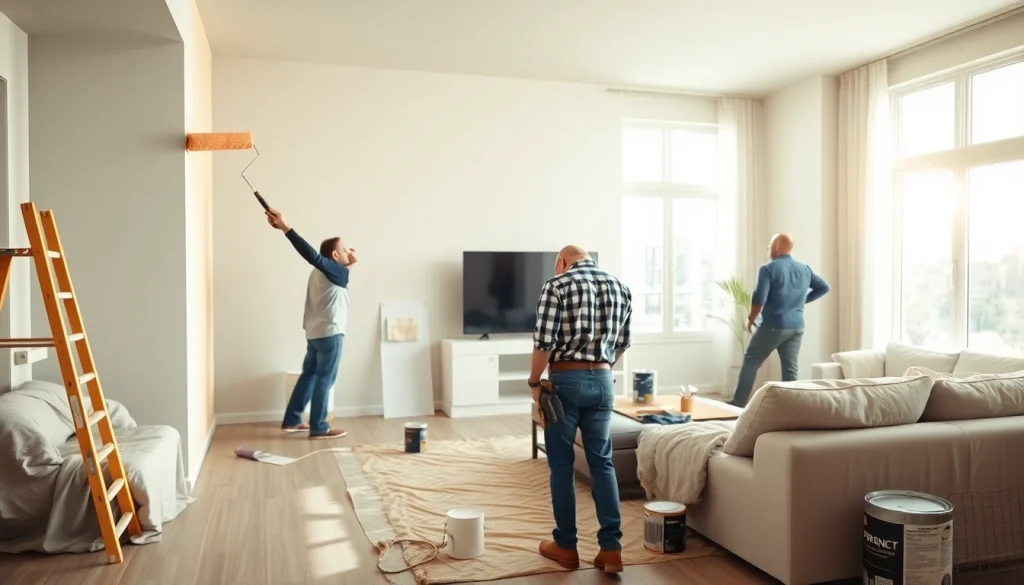 Hire drywall painting contractors near me for professional residential services in a bright, modern setting.