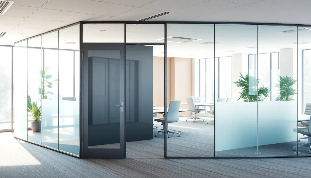 Showcasing movable glass partitions enhancing workspaces with natural light and modern aesthetics.