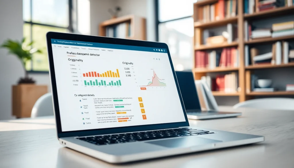 Analyze and improve your writing with a plagiarism detector in a professional office setting.