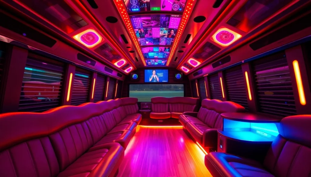 Step inside an Atlanta party bus with plush seating and vibrant lights for an unforgettable ride.