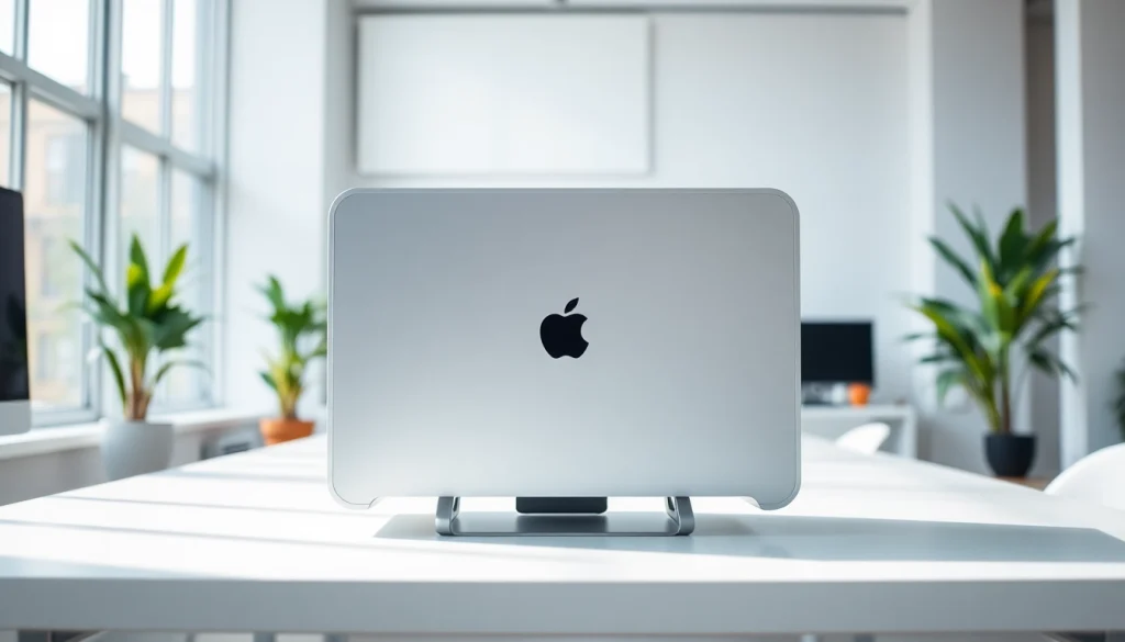 Buy Mac Pro showcased in a modern workspace with sleek design and natural lighting.
