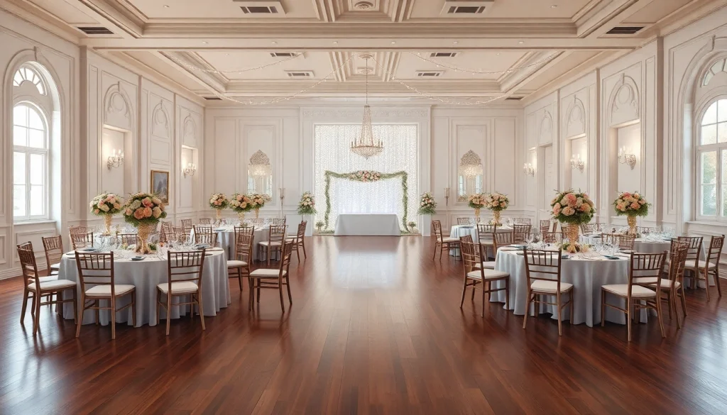 Discover the elegant ambiance of le prestige hall, beautifully arranged for a special event with floral decor.