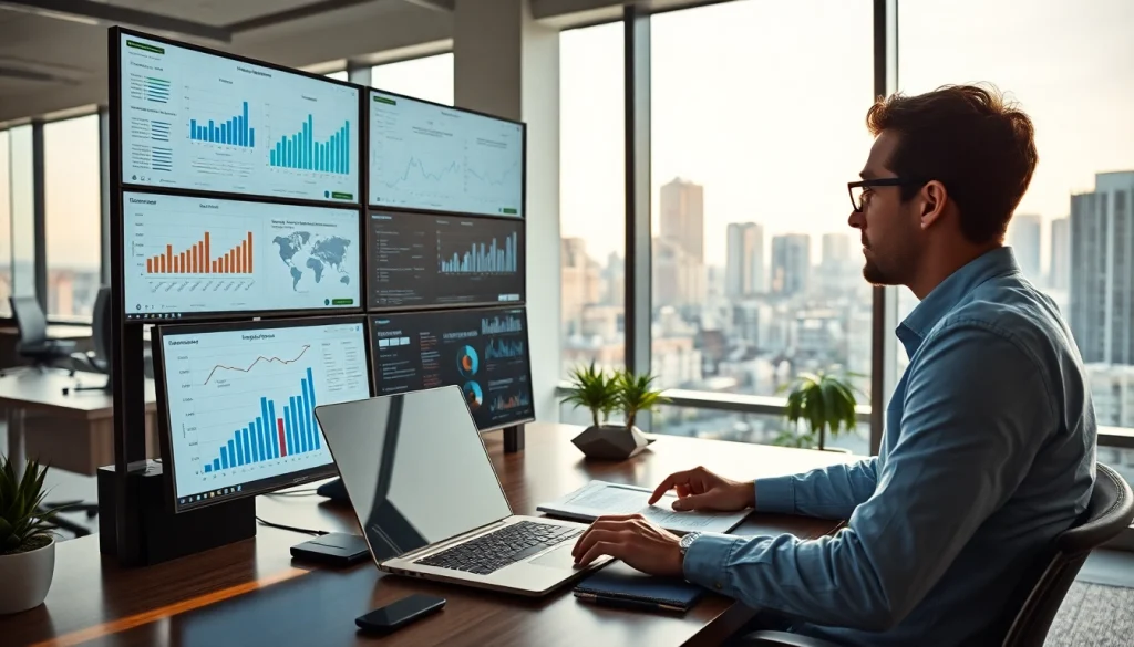 Visualize competitive intelligence analysis in a modern office setting with detailed reports and insights.