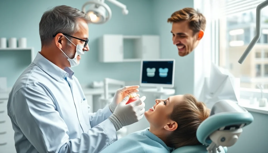 Crowns dental examination in a modern clinic, showcasing a patient and dentist interaction.