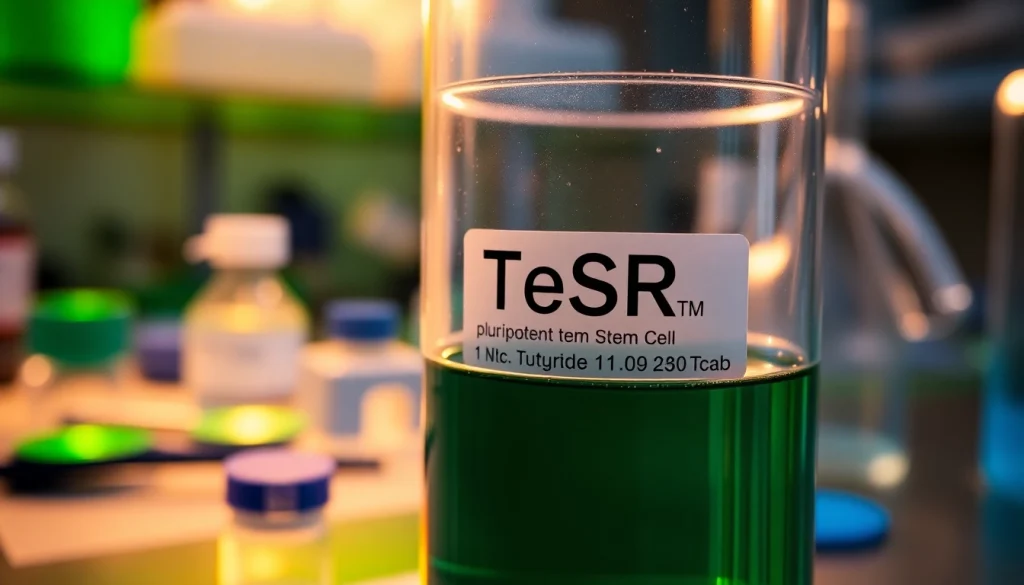 Maintain quality with all check for TeSR™ pluripotent stem cell culture media, showcasing vibrant lab setting.