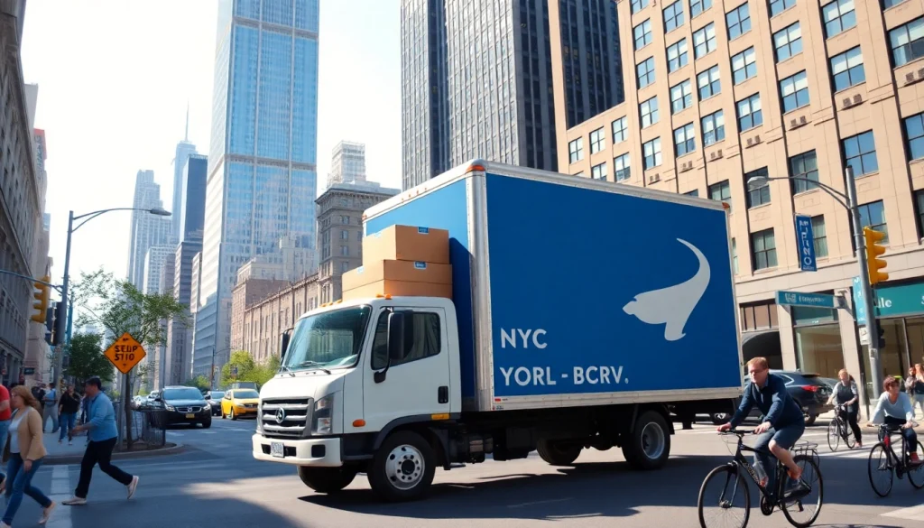 Moving company nyc professional truck in a busy urban New York landscape.