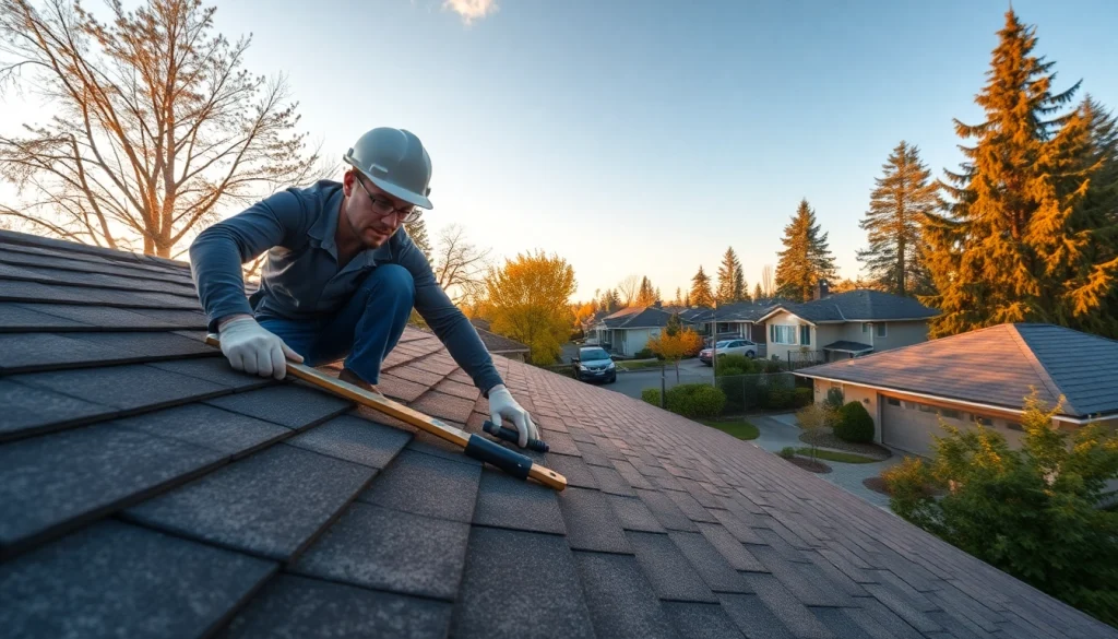 Inspecting a roof in Vancouver, WA highlighting quality roofing services for Roofing Vancouver Wa customers.