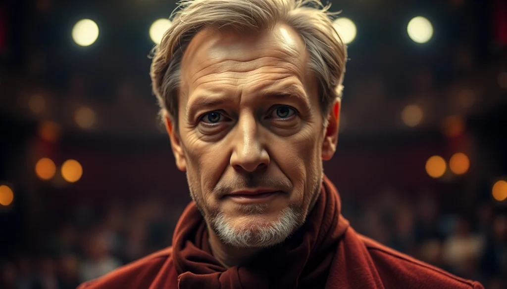 James Broadbent showcasing his charisma in a dramatic theater setting.