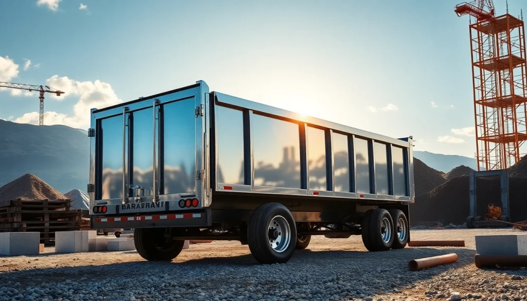 Visit this dump trailer for sale near me showcasing its durability and advanced features in a construction setting.