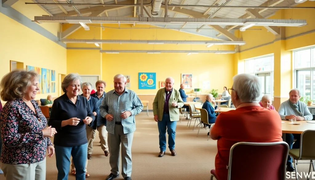 Engaging seniors interacting joyfully at the howard lieburn senior center, surrounded by a warm, inviting setting.